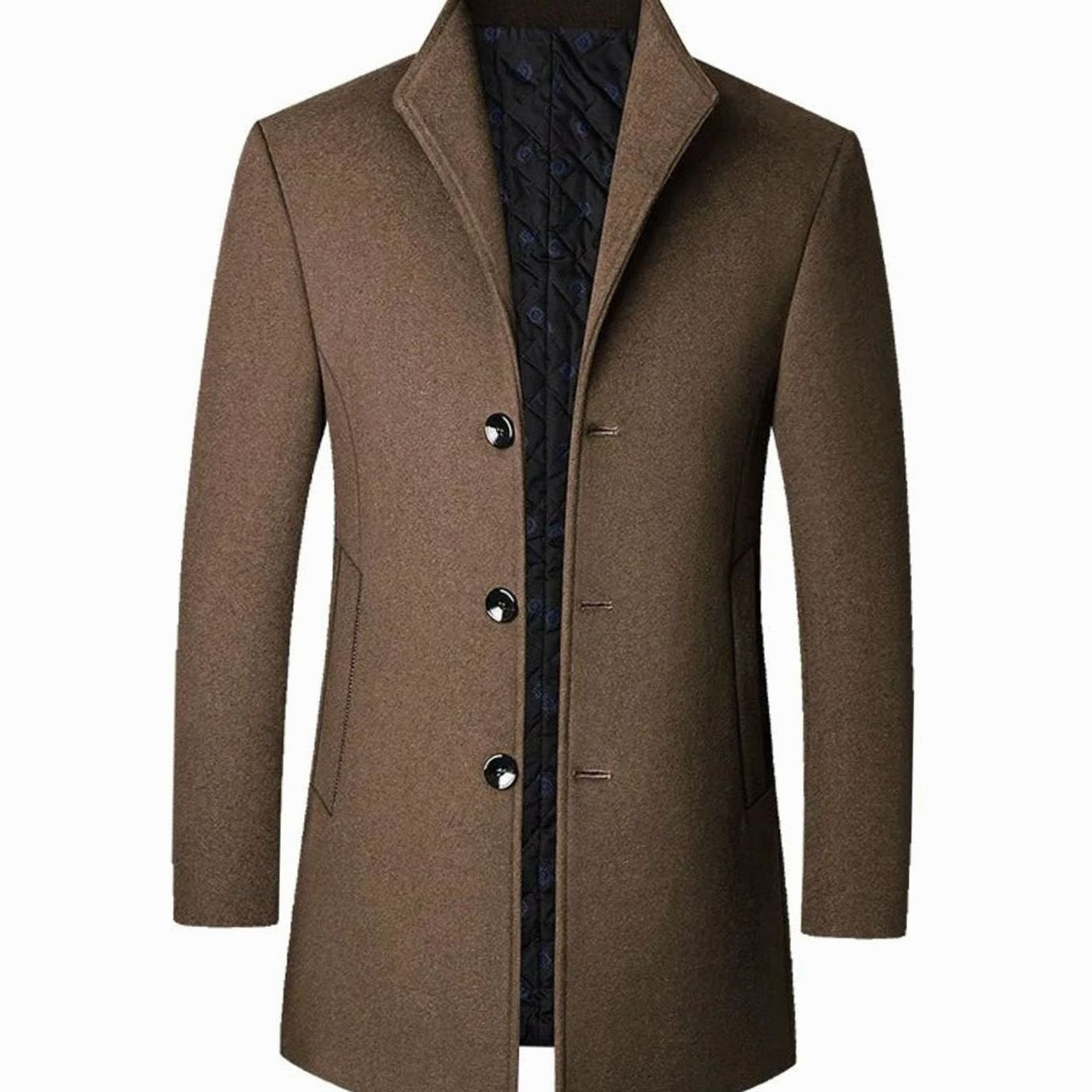Men's Cold Weather Tailored Wool Overcoat - Brown