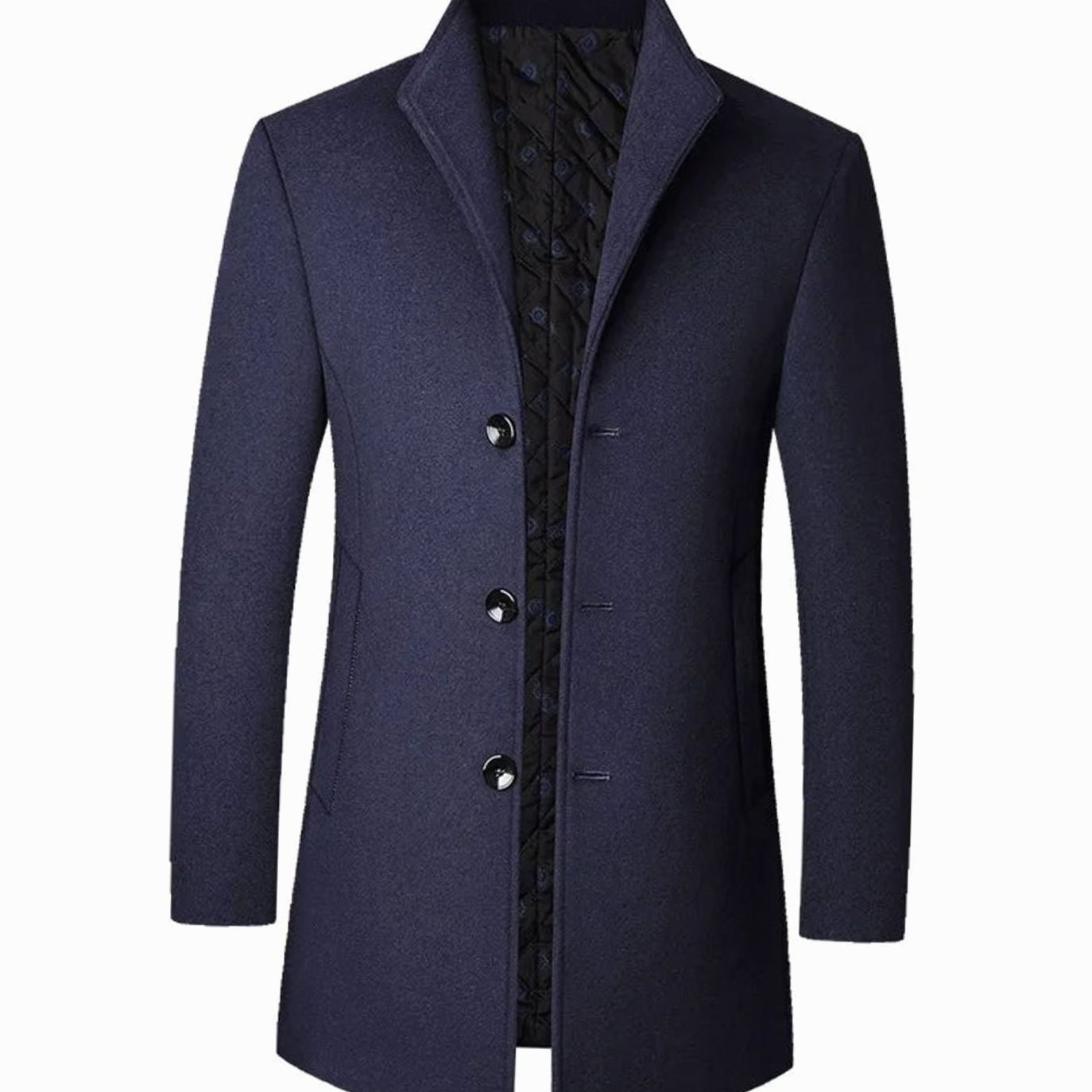 Men's Cold Weather Tailored Wool Overcoat - Navy Blue