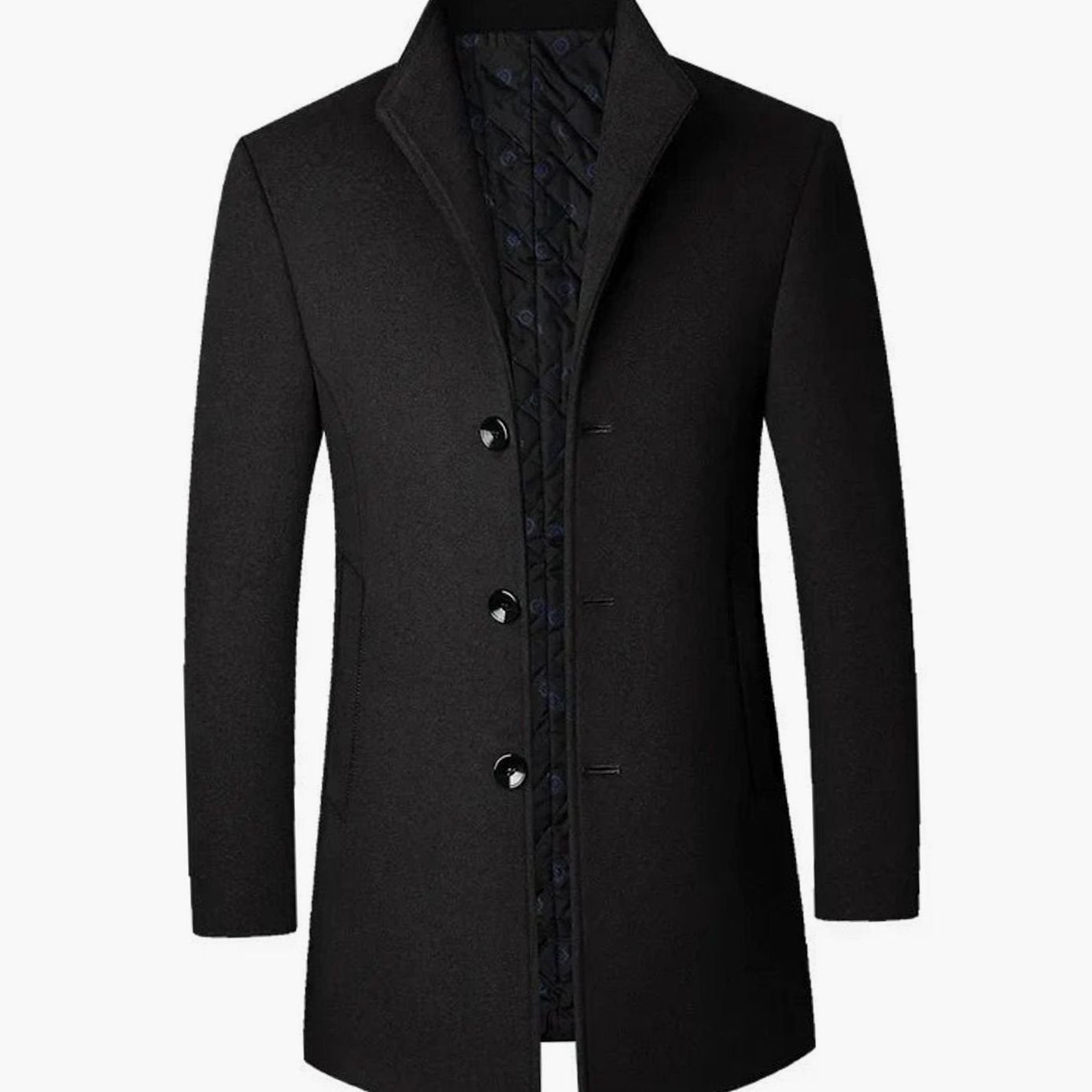 Men's Cold Weather Tailored Wool Overcoat - Black