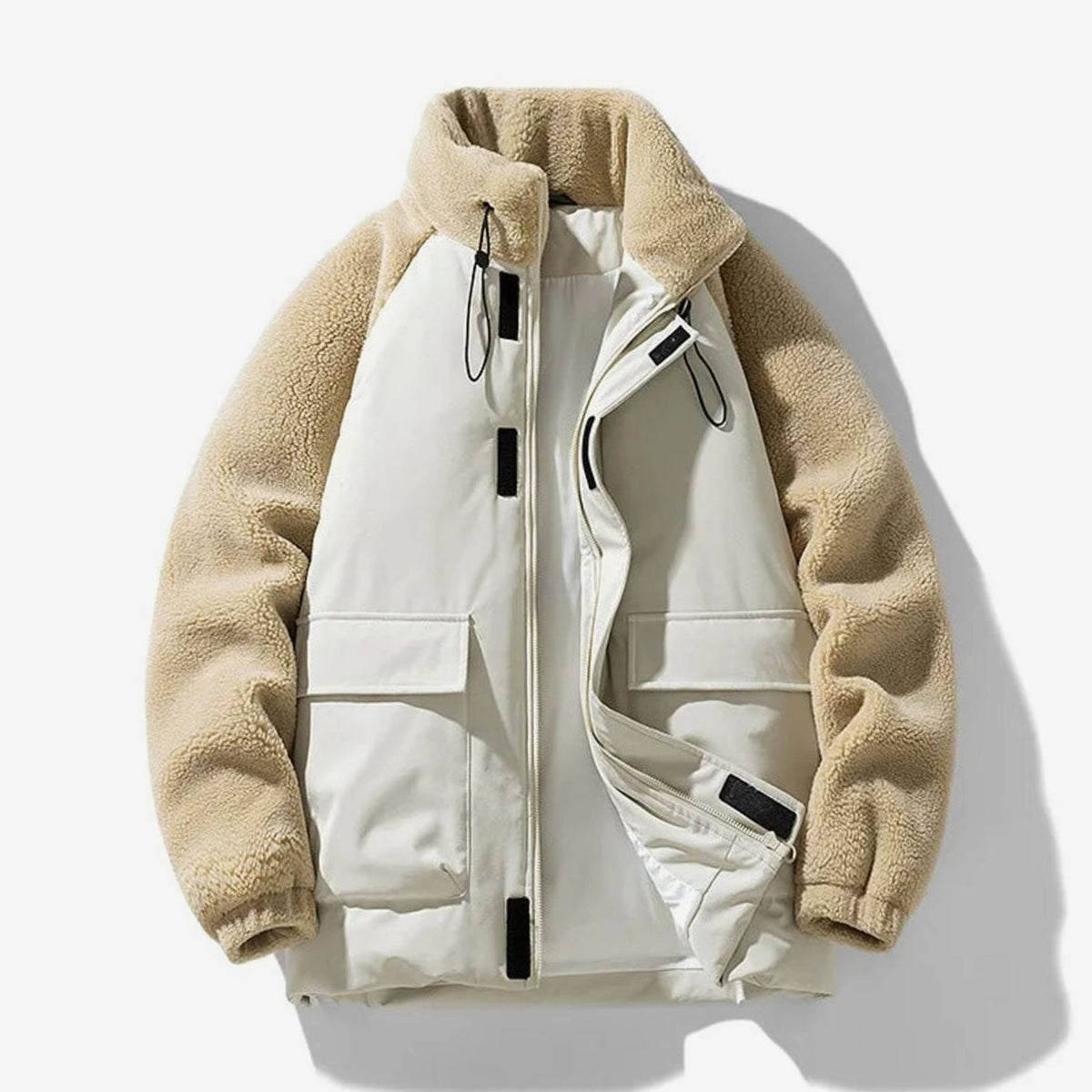Men's Colour-Block Sherpa Fleece Insulated Winter Jacket - Khaki