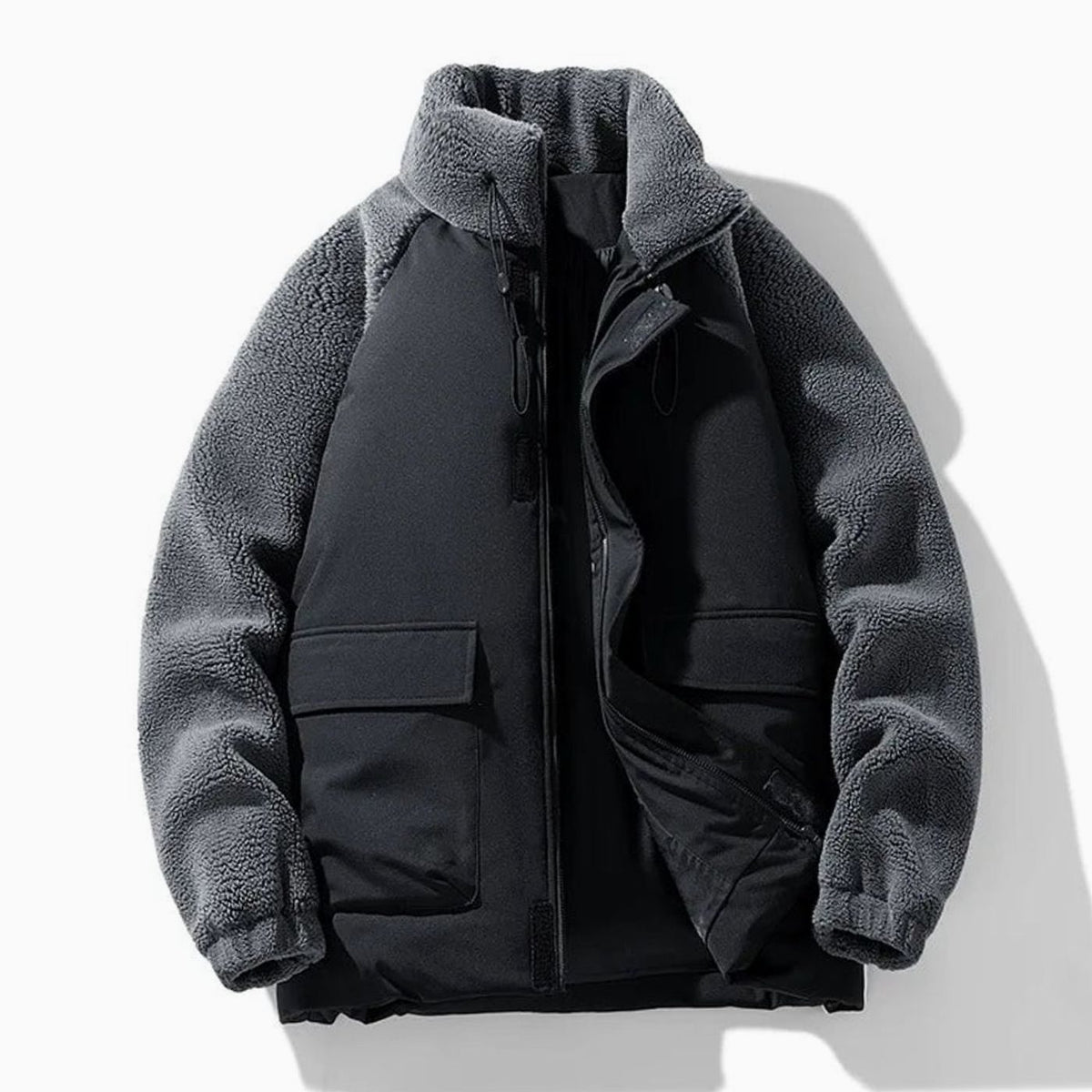 Men's Colour-Block Sherpa Fleece Insulated Winter Jacket - Grey