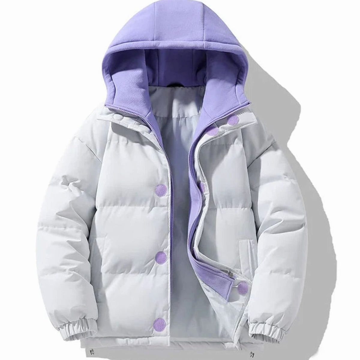 Men's Contrast-Hood Insulated Puffer Jacket - White