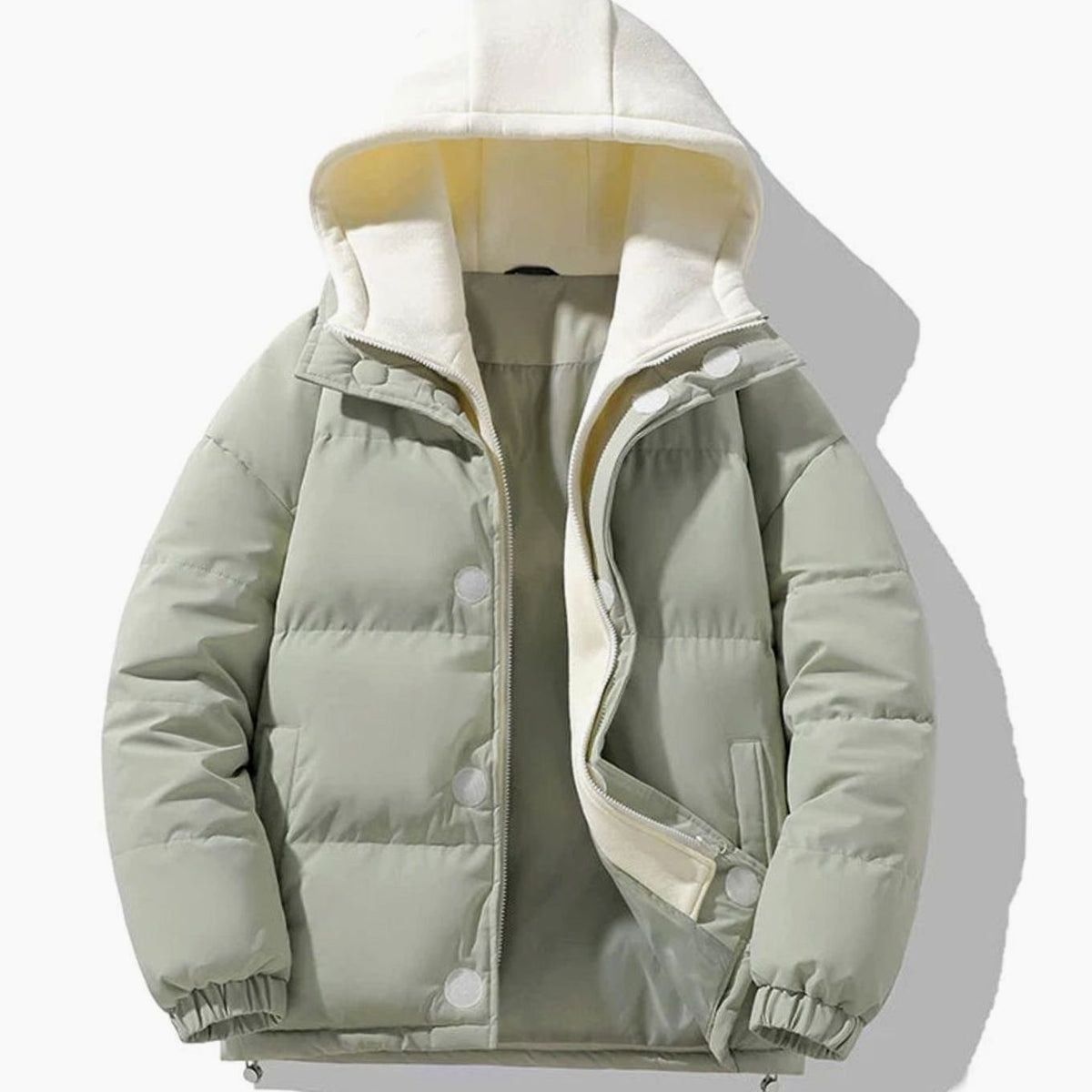 Men's Contrast-Hood Insulated Puffer Jacket - Green