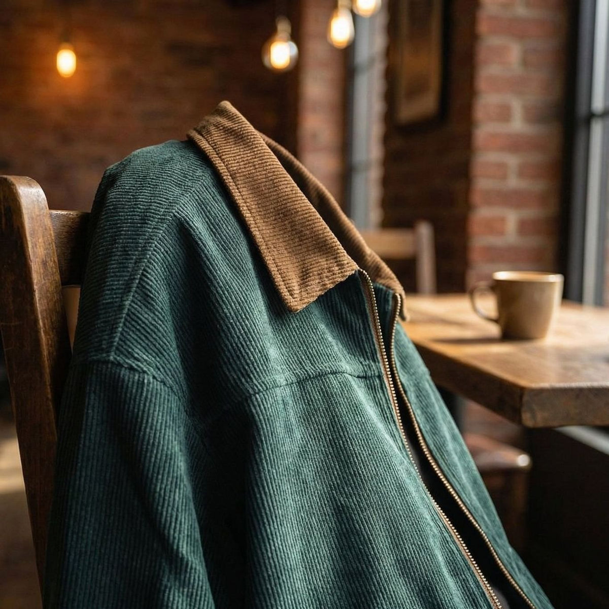 Men's Corduroy Contrast-Collar Full-Zip Workwear Jacket
