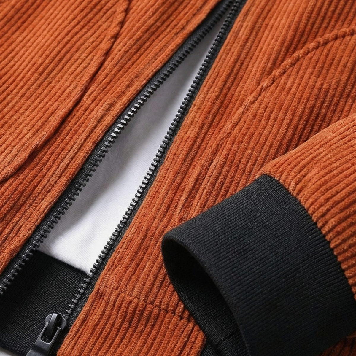 Men's Corduroy Zip-Up Collared Bomber Jacket