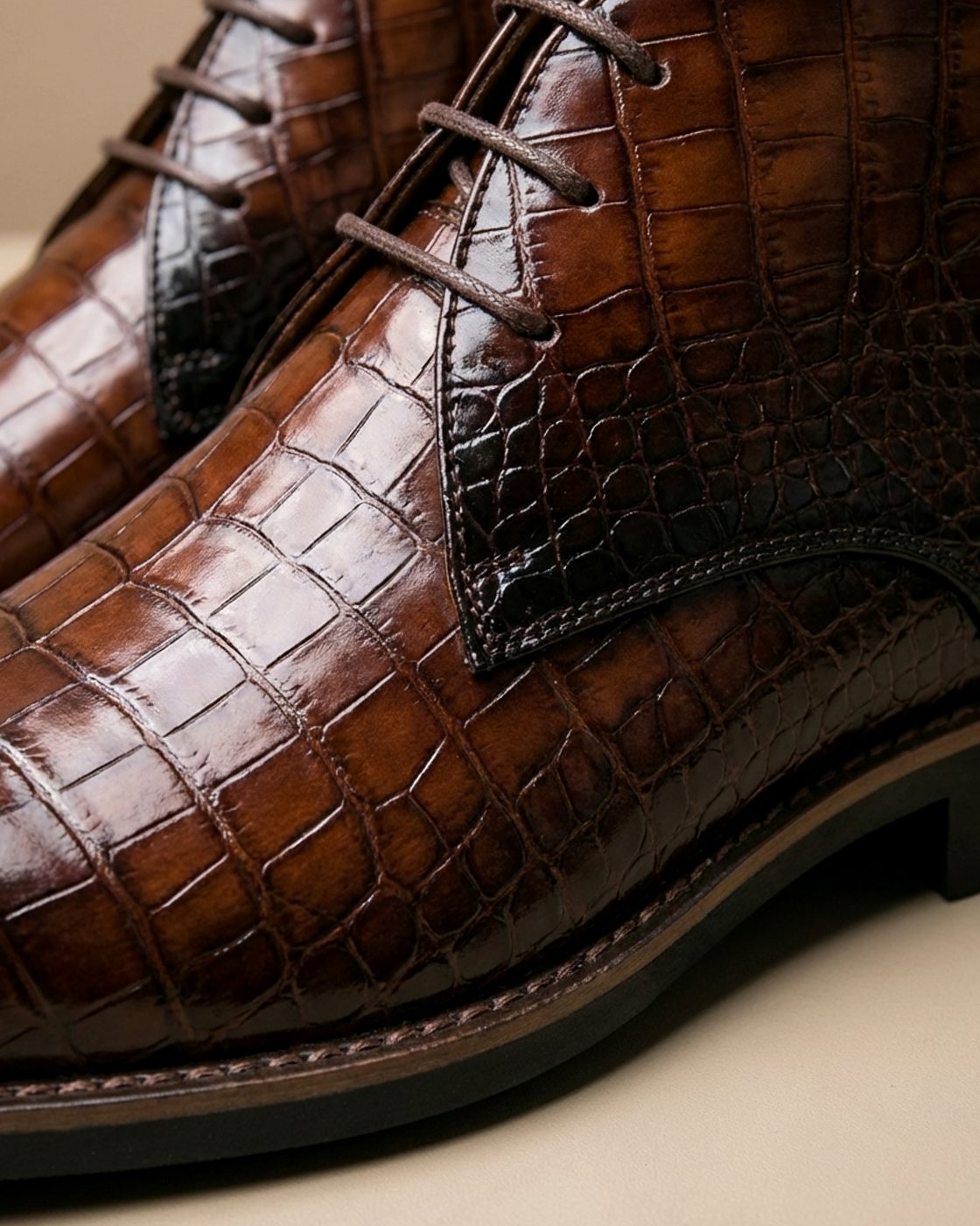 Men's Croc-Embossed Lace-Up Leather Ankle Boots