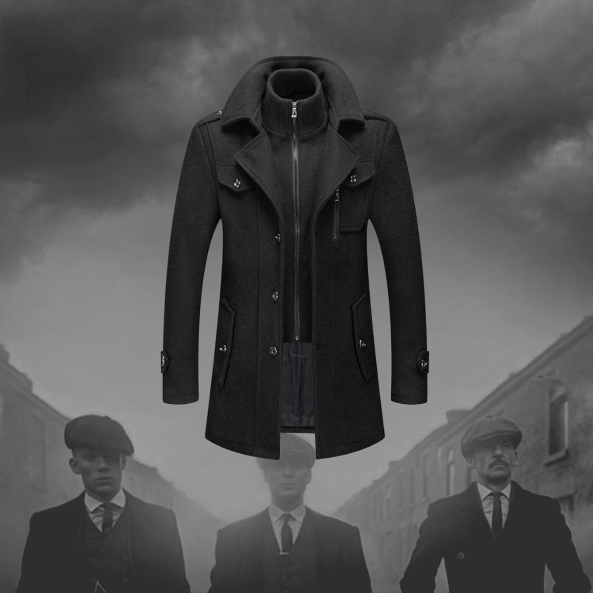 Men's Double-Collar Wool Blend Winter Coat Knit Insert