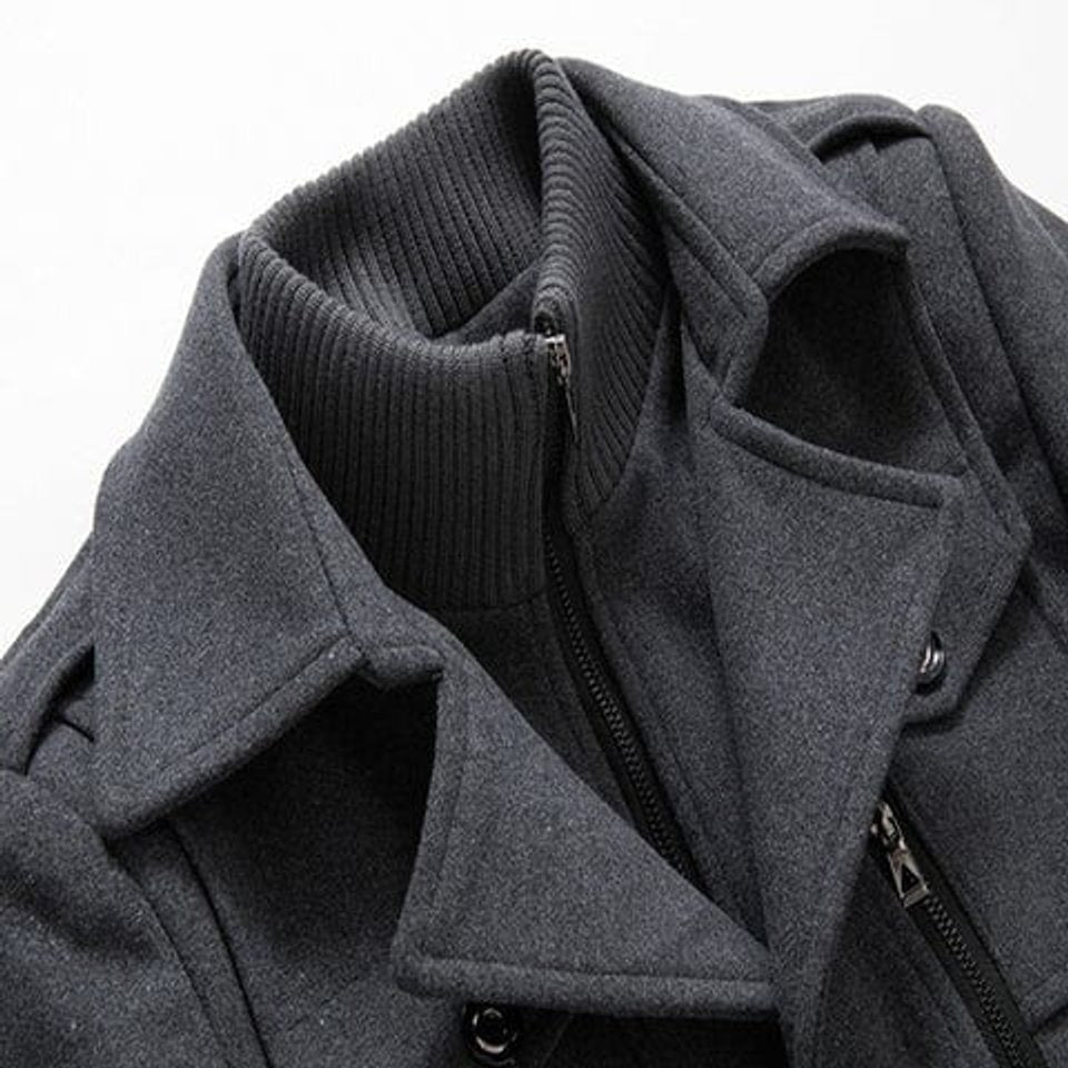 Men's Double-Collar Wool Blend Winter Coat Knit Insert