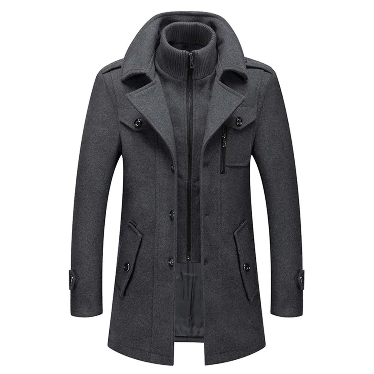 Men's Double-Collar Wool Blend Winter Coat Knit Insert - Grey