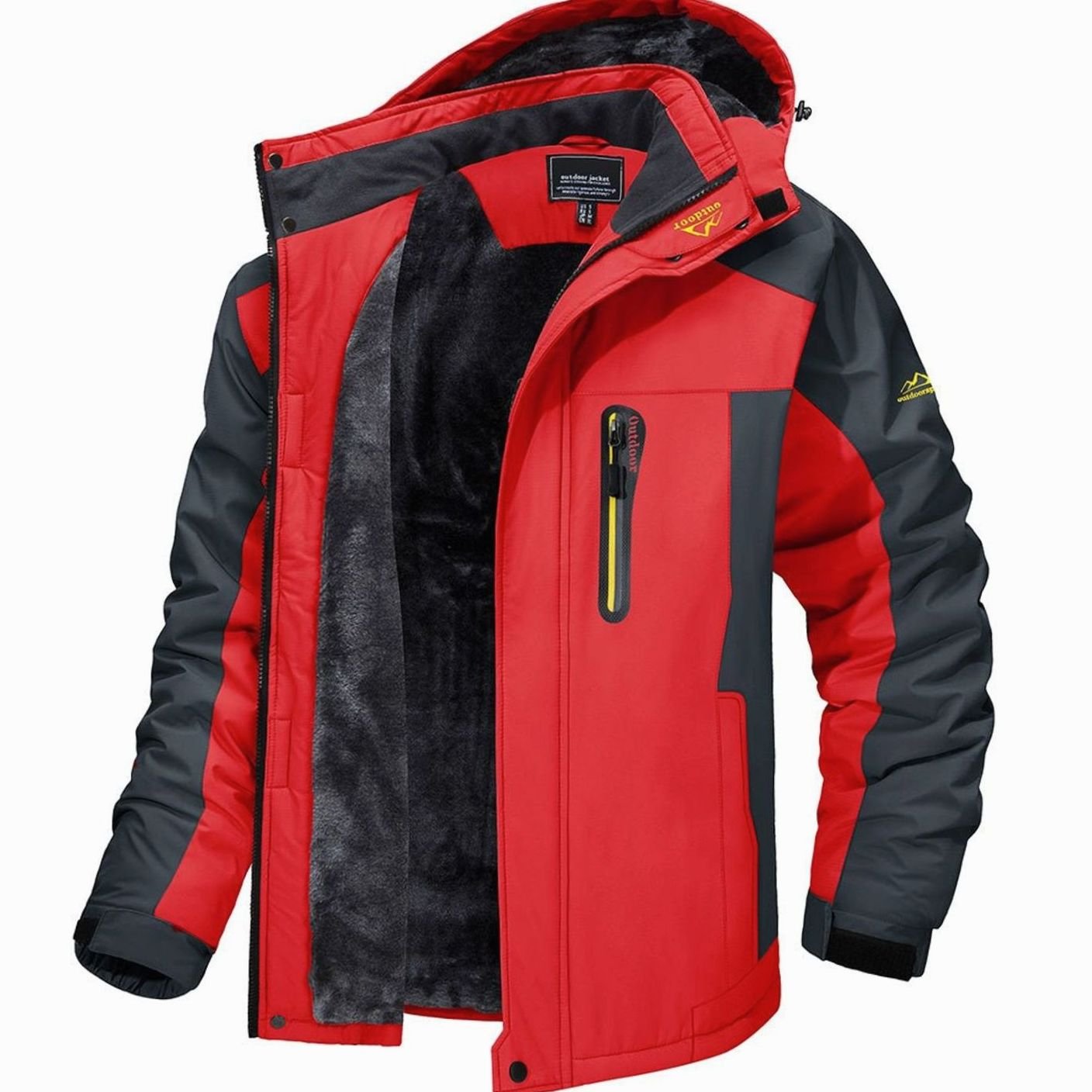 Men's Fleece-Lined Hooded Insulated Heavy-Duty Winter Jackets - Red