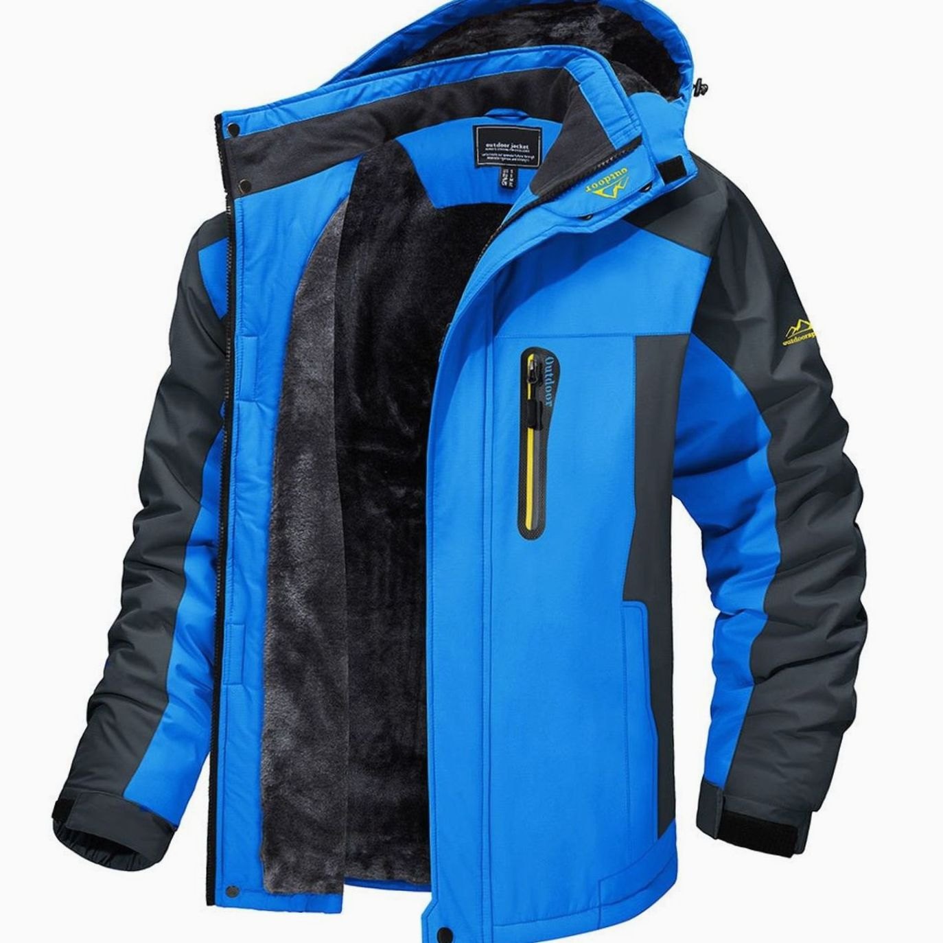 Men's Fleece-Lined Hooded Insulated Heavy-Duty Winter Jackets - Light Blue