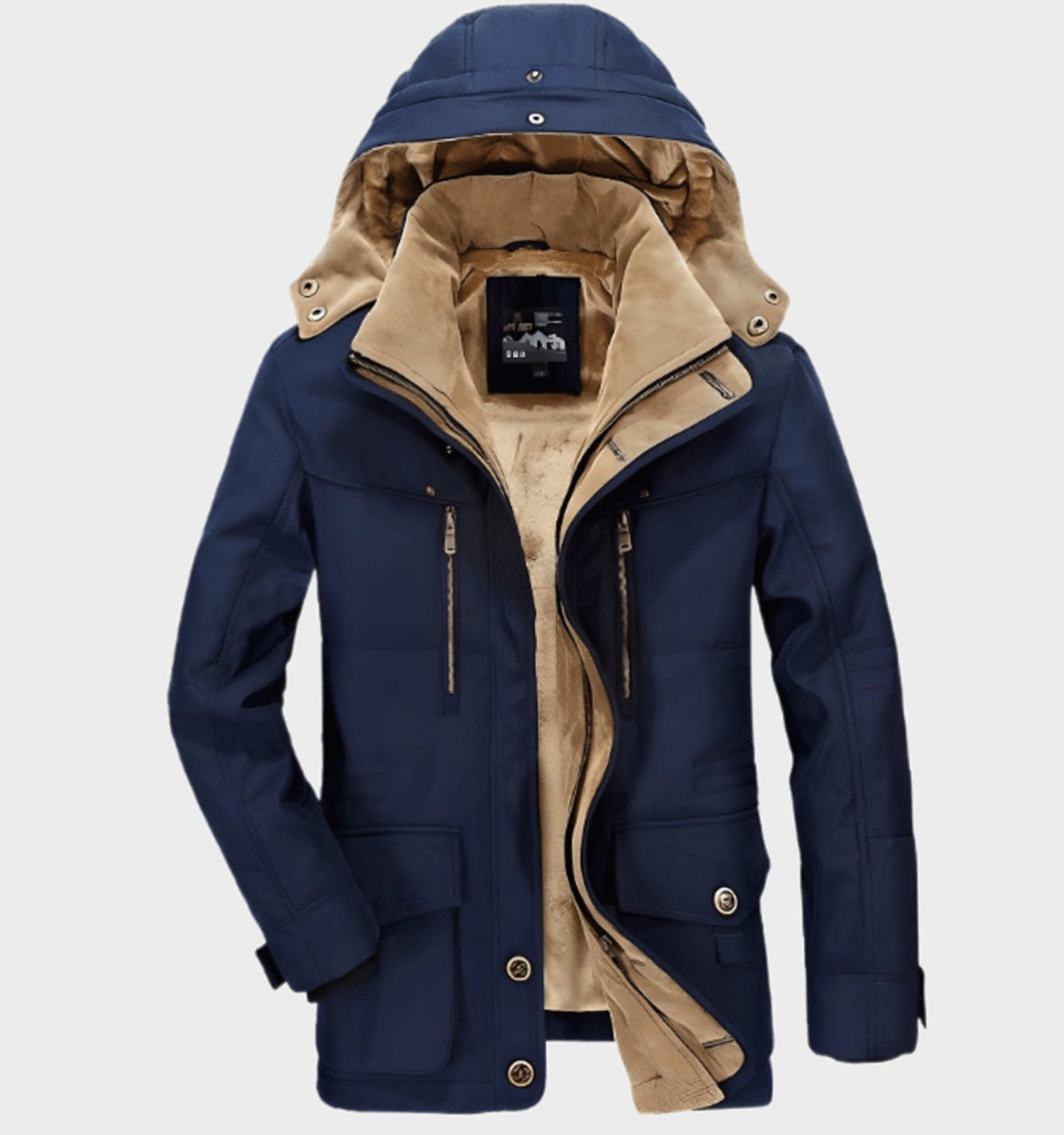 Men's Fleece-Lined Hooded Winter Parka Deep-Pocket Jacket - Blue