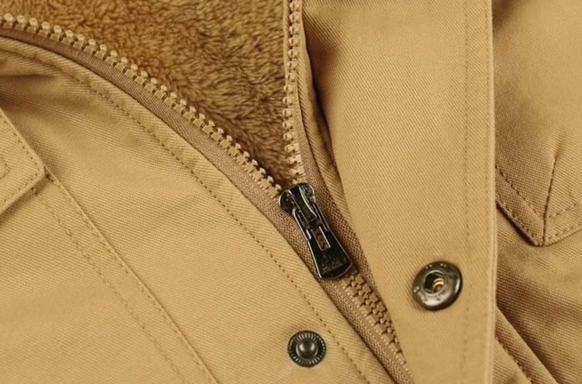 Men's Fleece-Lined Multi-Pocket Hooded Cargo Jacket