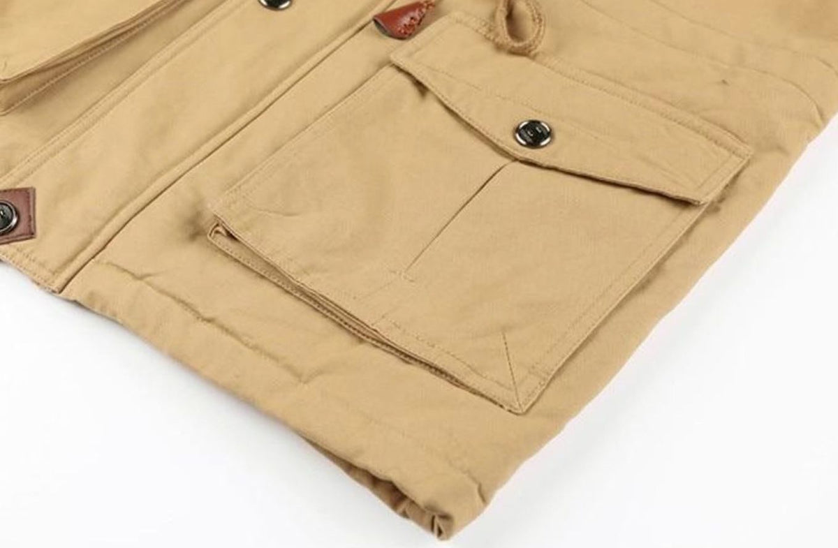 Men's Fleece-Lined Multi-Pocket Hooded Cargo Jacket