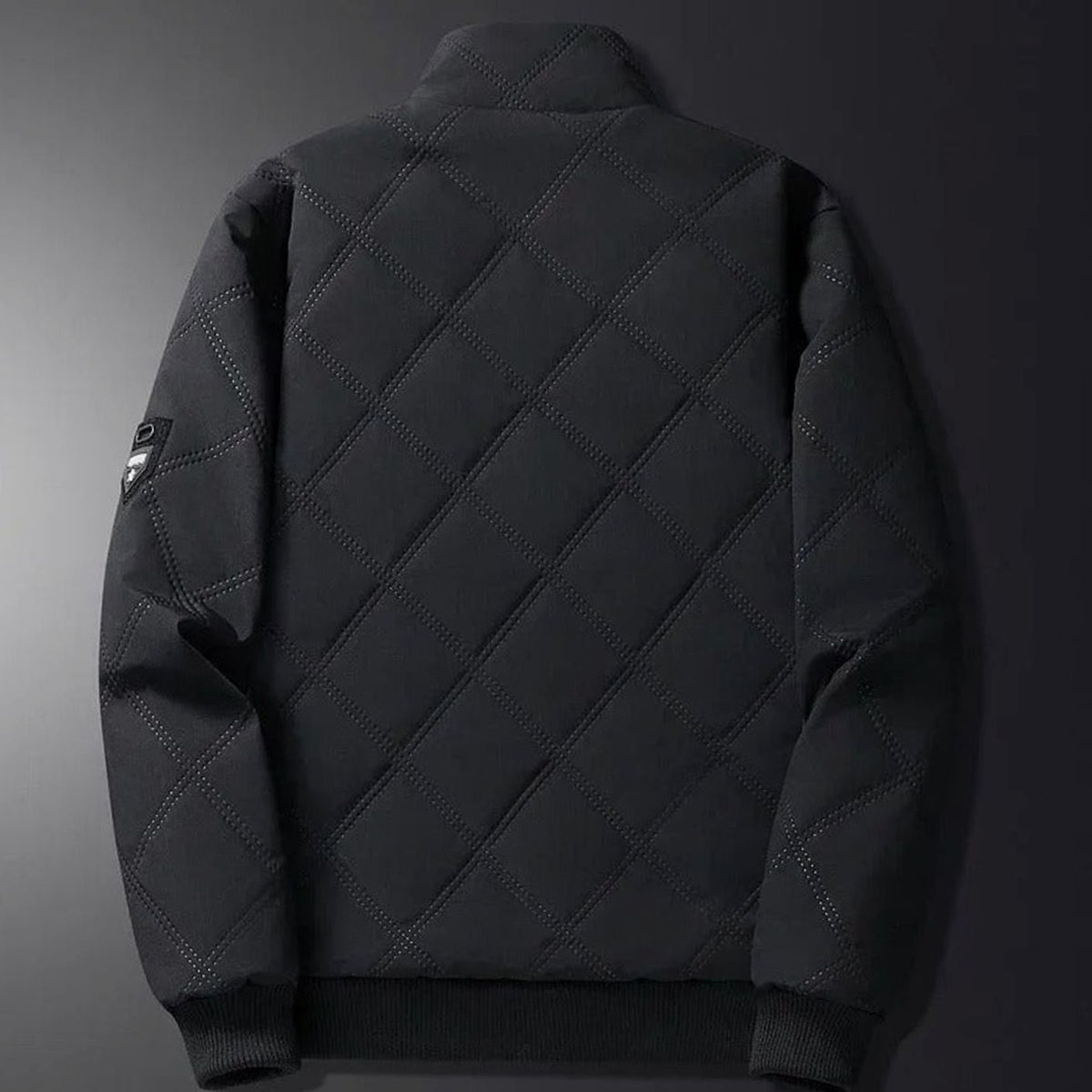 Men's Fleece-Lined Quilted Windproof Stand-Collar Bomber Jacket
