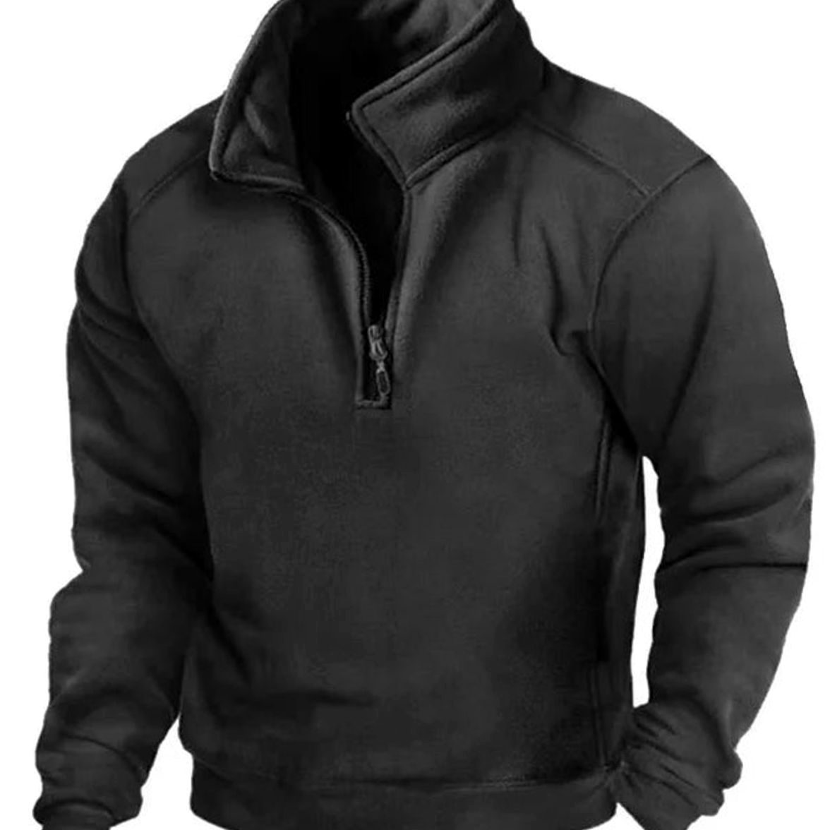 Men's Fleece Quarter-Zip Stand-Collar Pullover Jumper - Black