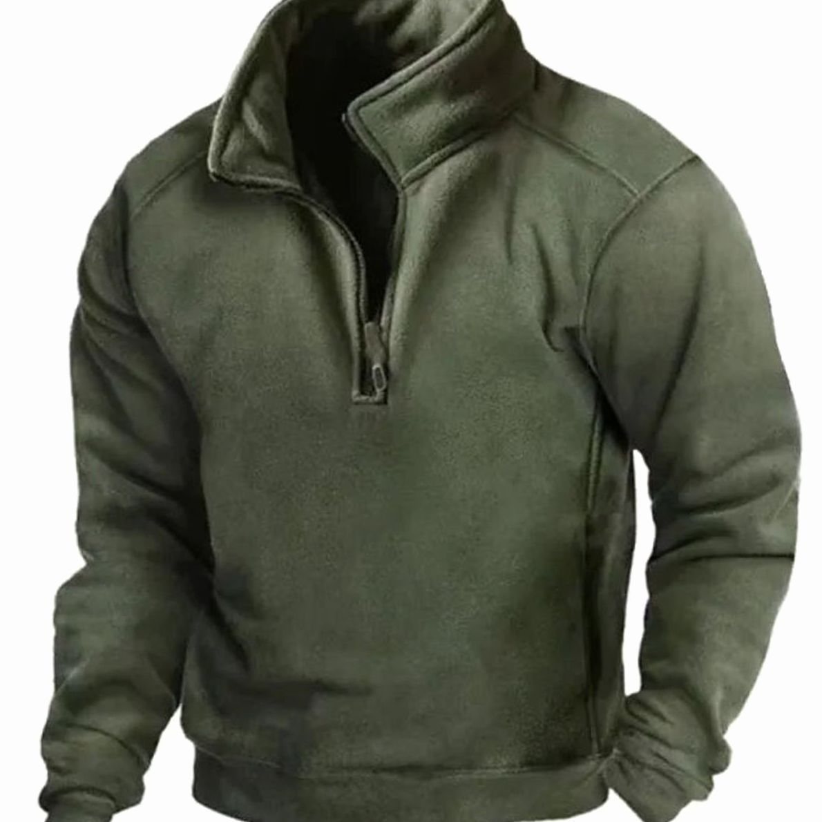 Men's Fleece Quarter-Zip Stand-Collar Pullover Jumper - Green