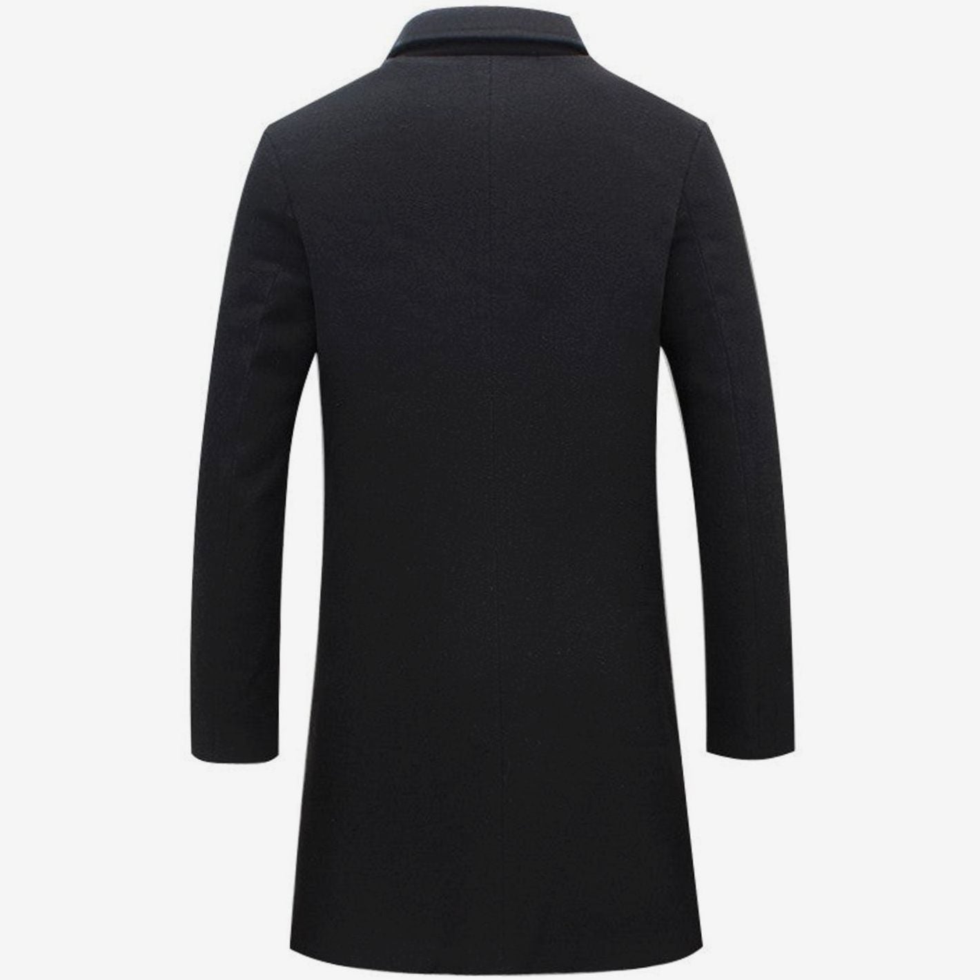 Men's Formal Single-Breasted Long Overcoat Tailored Wool-Look