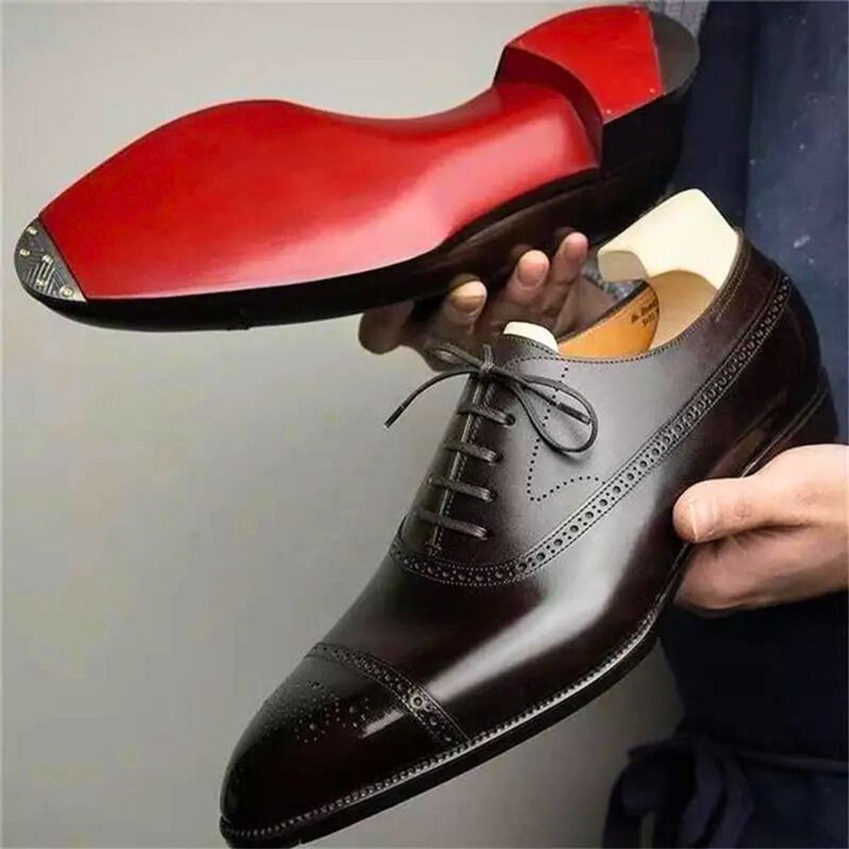 Men's Genuine Leather Cap-Toe Brogue Oxford Dress Shoes