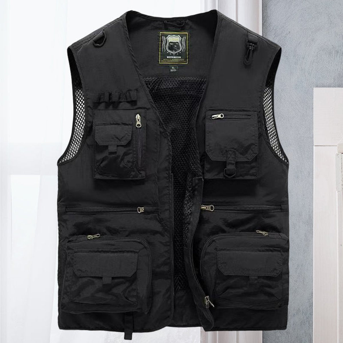 Mens Gilet Multi-Pocket Lightweight Outdoor Zip-Up Vest - Black