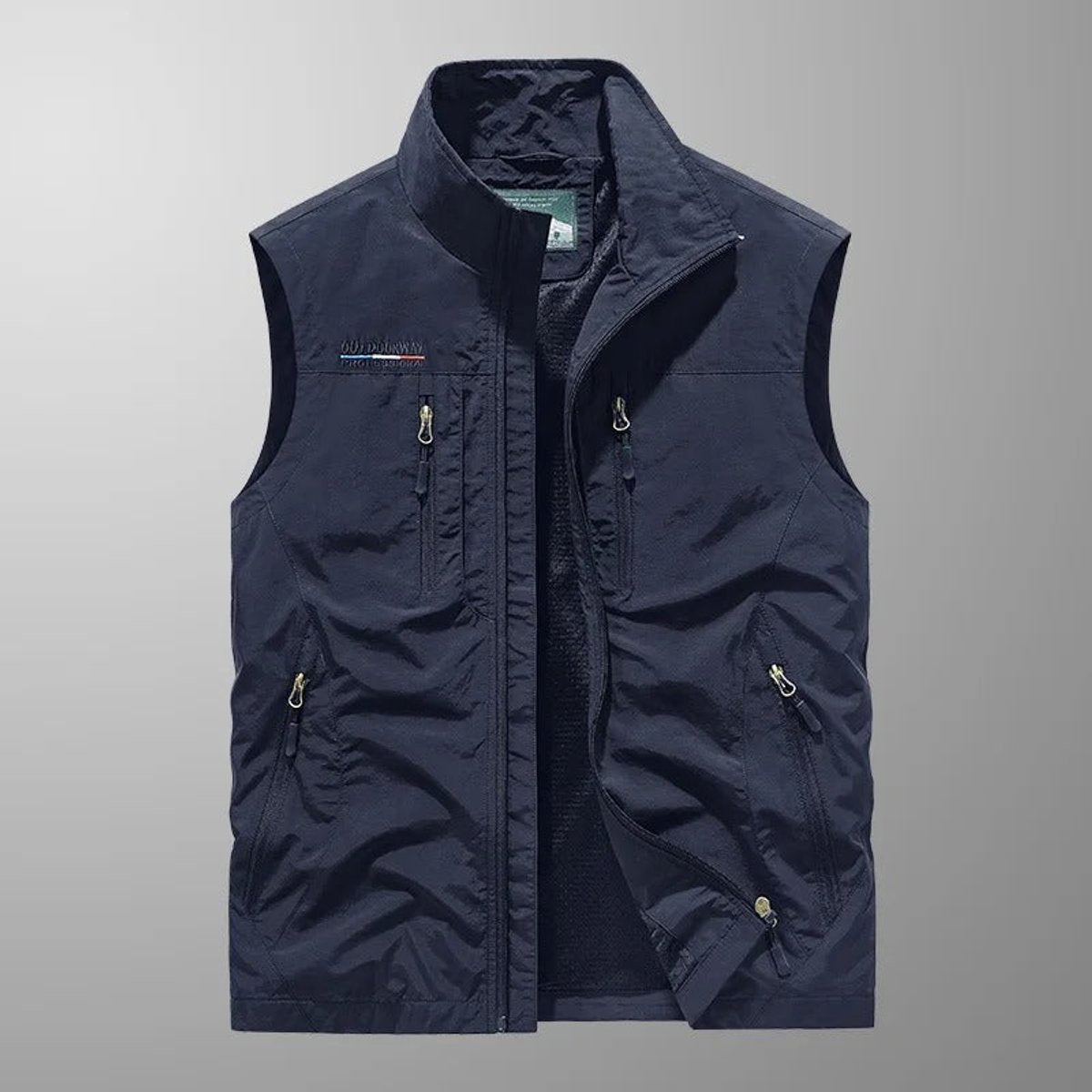 Mens Gilet Sleeveless Multi-Pocket Zip-Up Outdoor Cargo Vest - Navy Blue