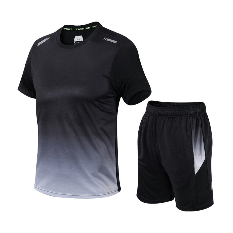 Men's Gradient Quick-Dry Breathable T-Shirt Shorts Activewear Set - Grijs