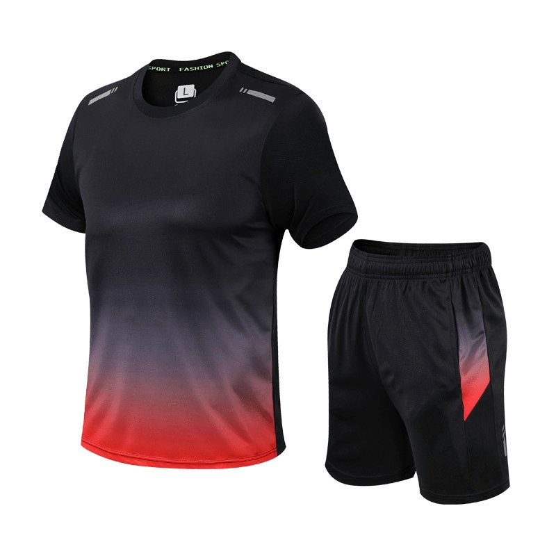 Men's Gradient Quick-Dry Breathable T-Shirt Shorts Activewear Set - Rood