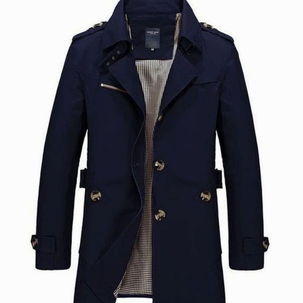 Men's Heritage Double-Breasted Belted Mid-Length Trench Coat - Dark Blue