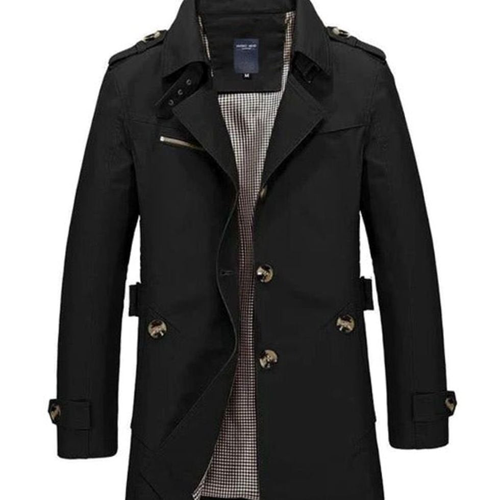 Men's Heritage Double-Breasted Belted Mid-Length Trench Coat - Black