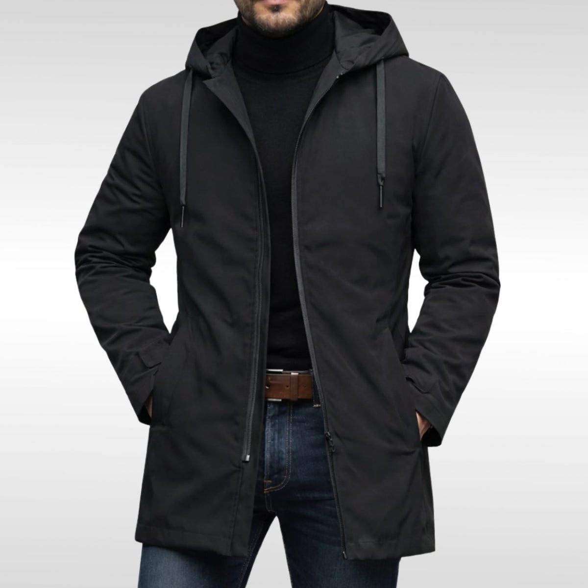 Men's Hooded Oversized Longline Quilted-Lined Winter Coat - Black