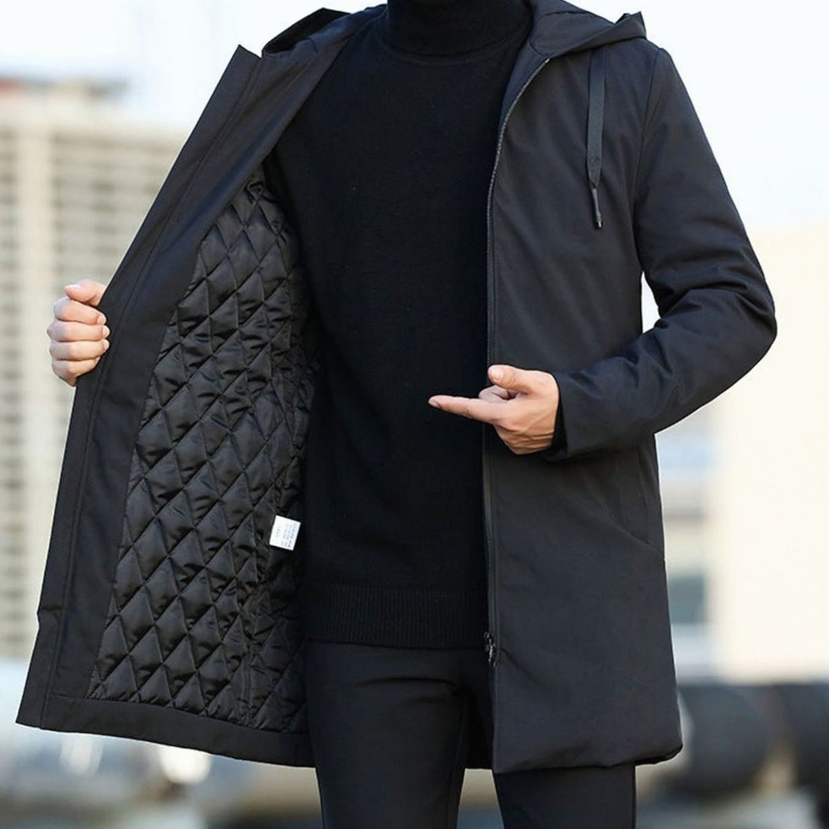 Men's Hooded Oversized Longline Quilted-Lined Winter Coat