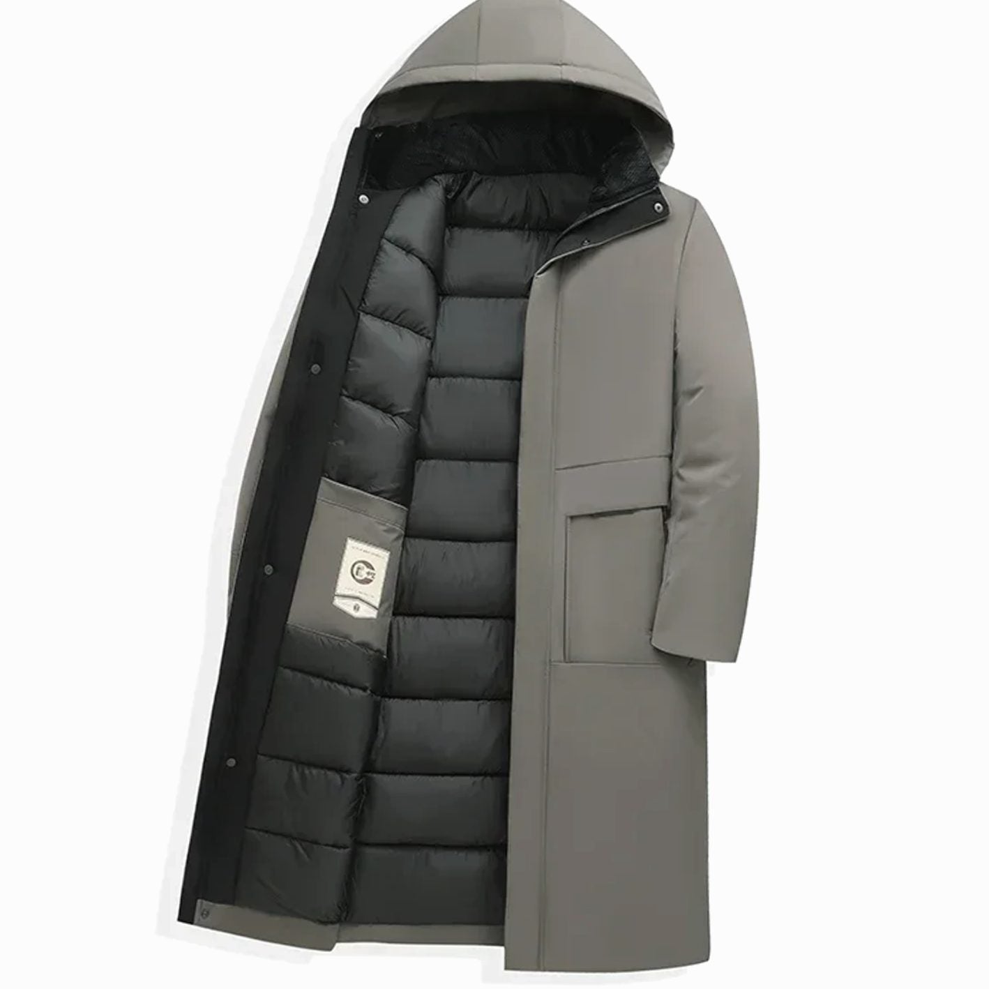Men's Insulated Hooded Long-Line Winter Coat Full-Zip Quilted