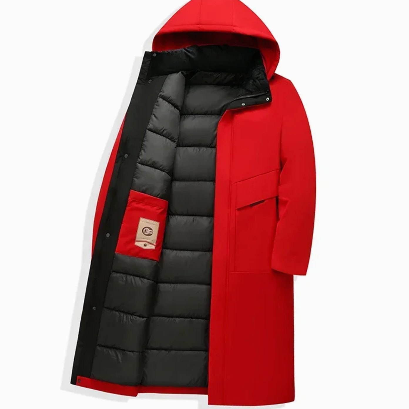 Men's Insulated Hooded Long-Line Winter Coat Full-Zip Quilted