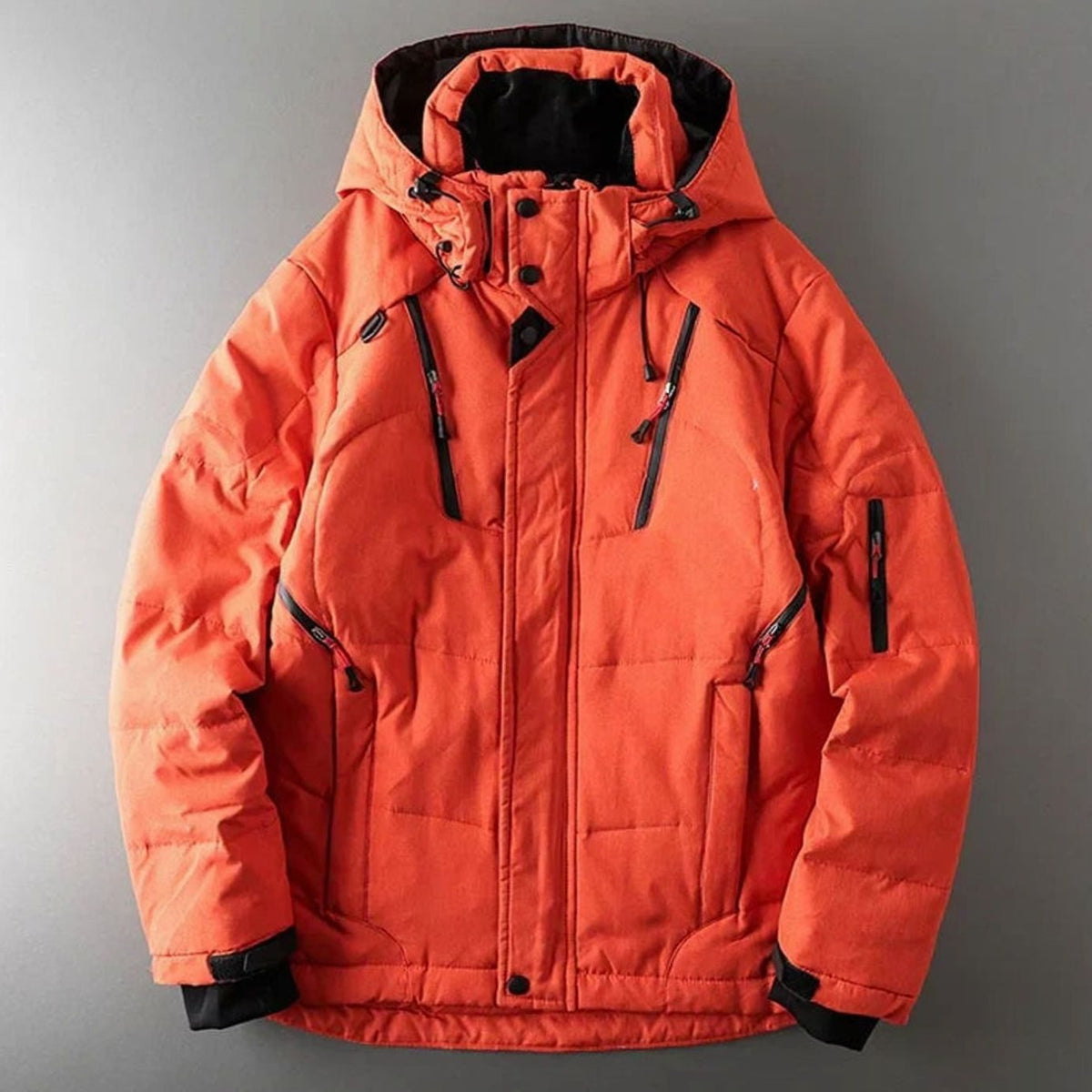 Men's Insulated Hooded Water-Resistant Winter Puffer Jacket - Orange