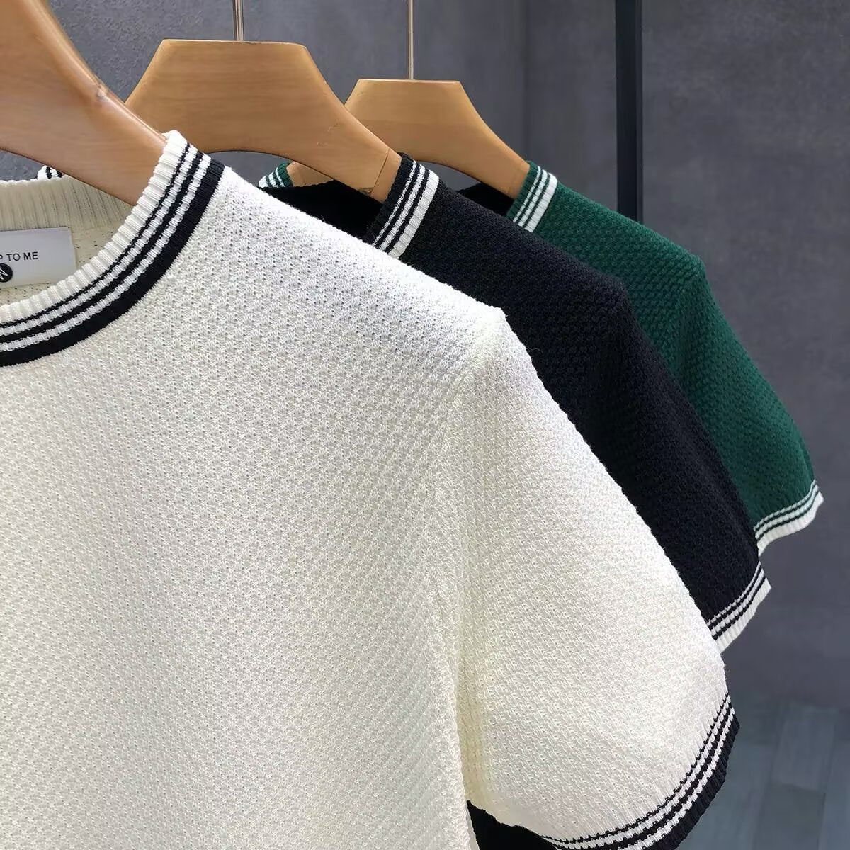 Mens Jumper Relaxed-Fit Cotton Knit Crewneck Contrast Trim