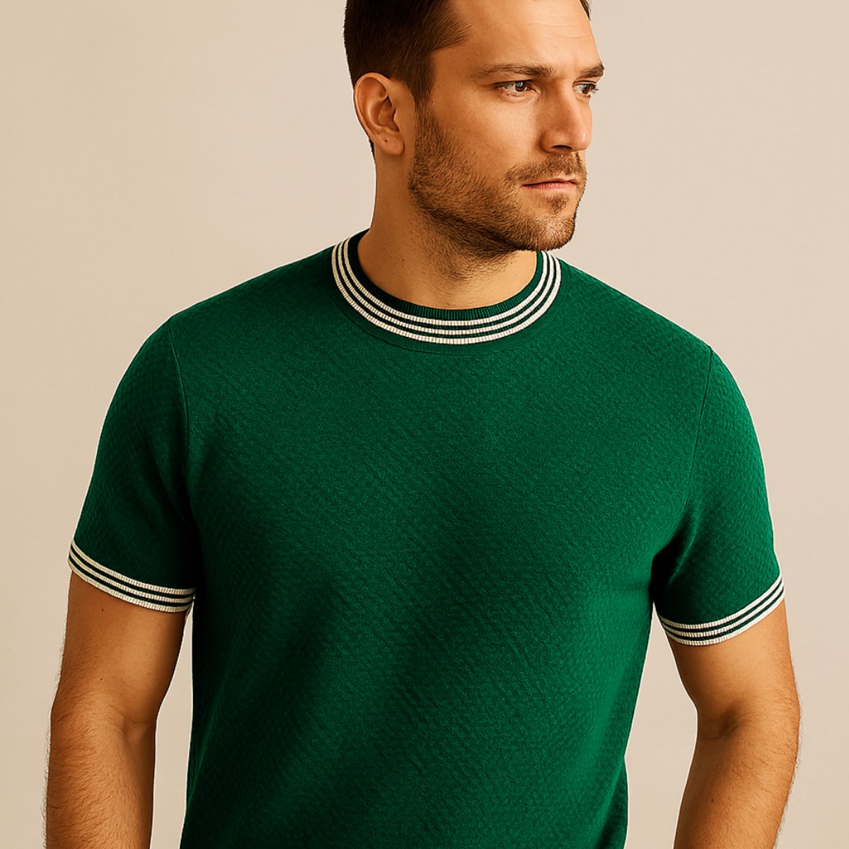 Mens Jumper Relaxed-Fit Cotton Knit Crewneck Contrast Trim