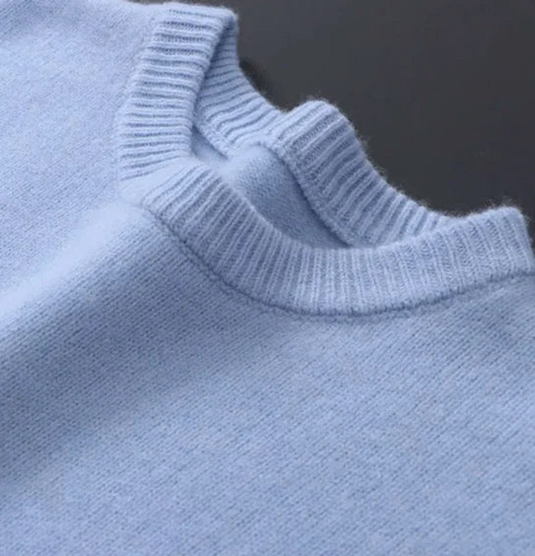 Mens Knit Sweater Soft Mohair Crew Neck Pullover Jumper
