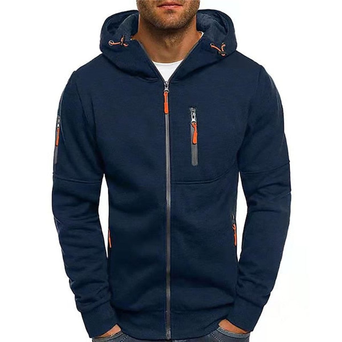Mens Knit Sweater Zip-Up Hooded Pullover Fleece Hoodie - Navy