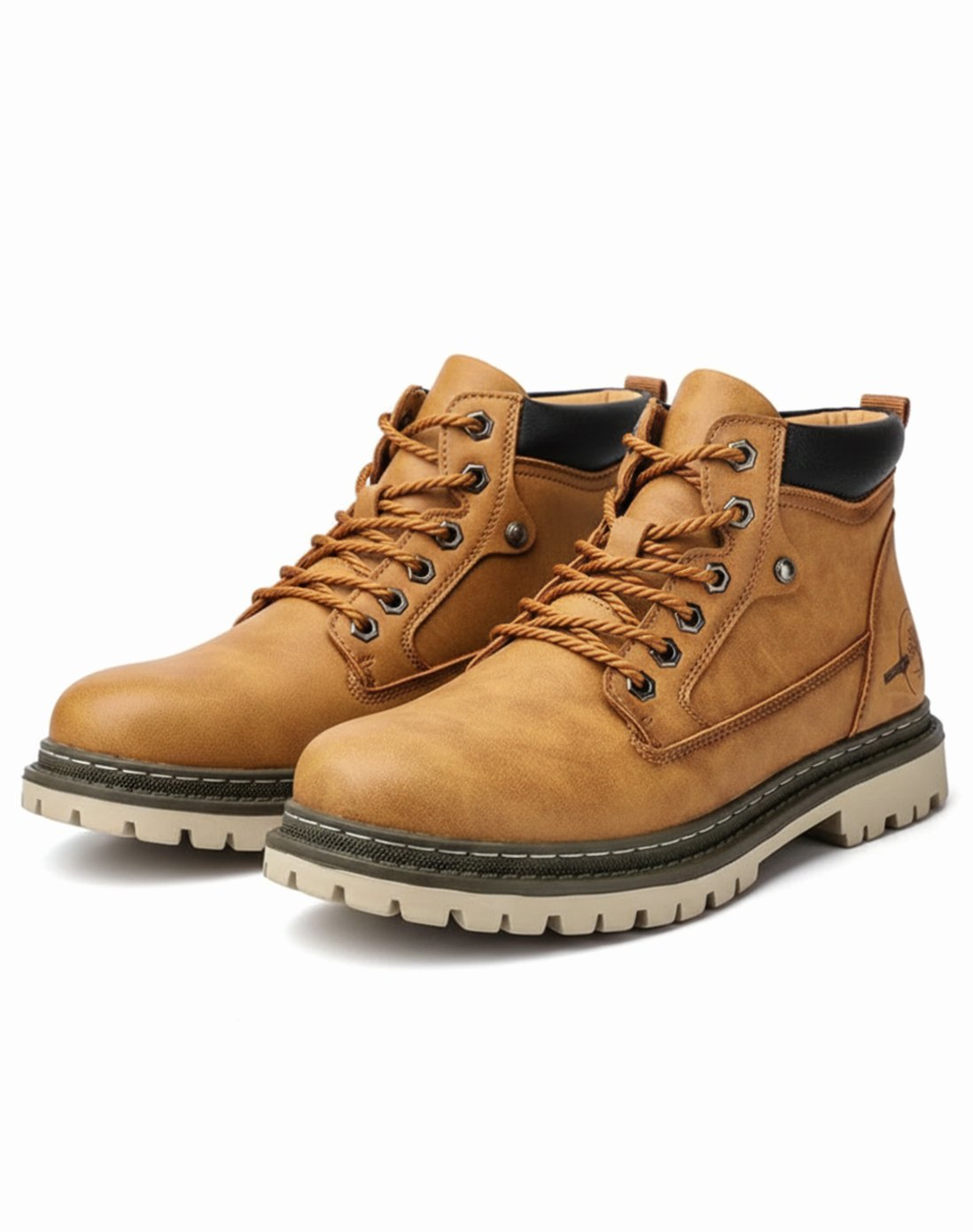 Men's Lace-Up Grain-Textured Rugged Work Boots - Brown