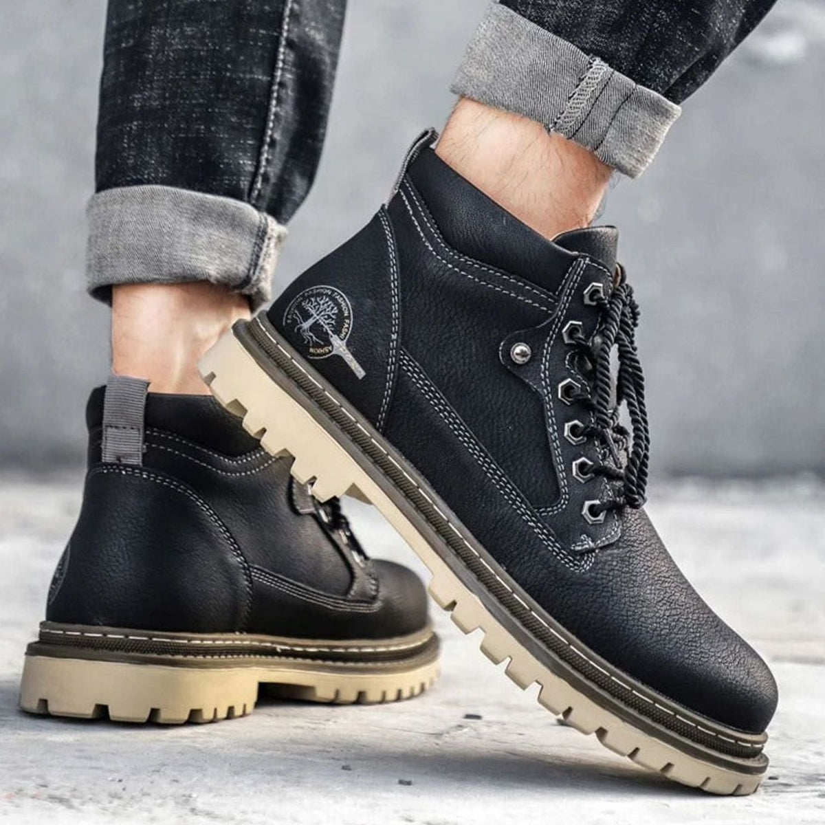 Men's Lace-Up Grain-Textured Rugged Work Boots