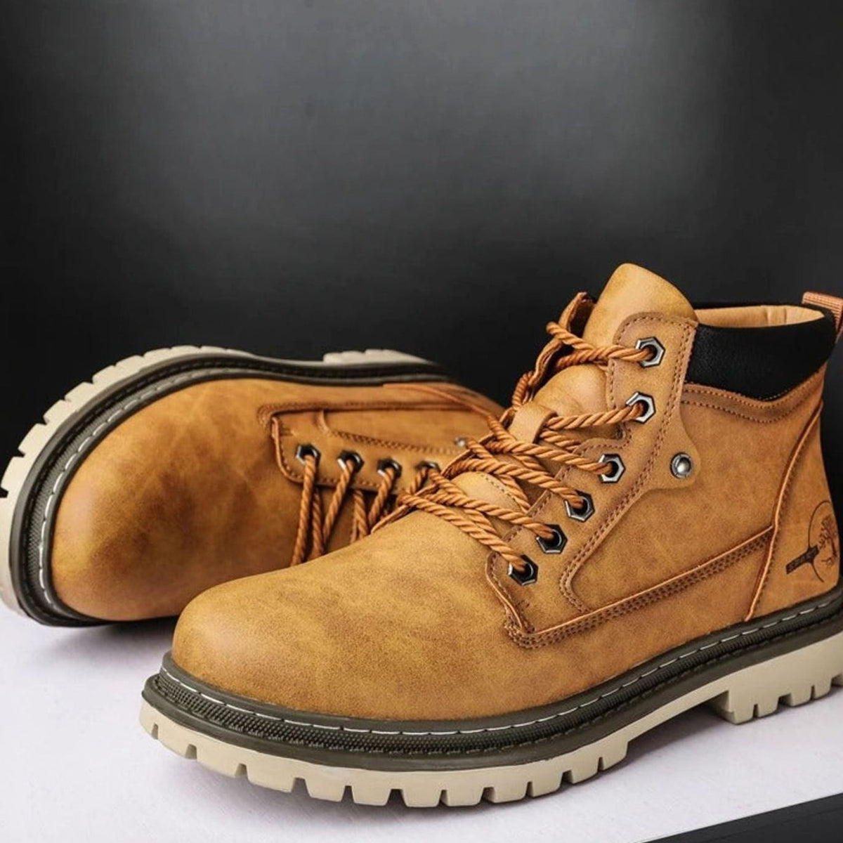 Men's Lace-Up Grain-Textured Rugged Work Boots