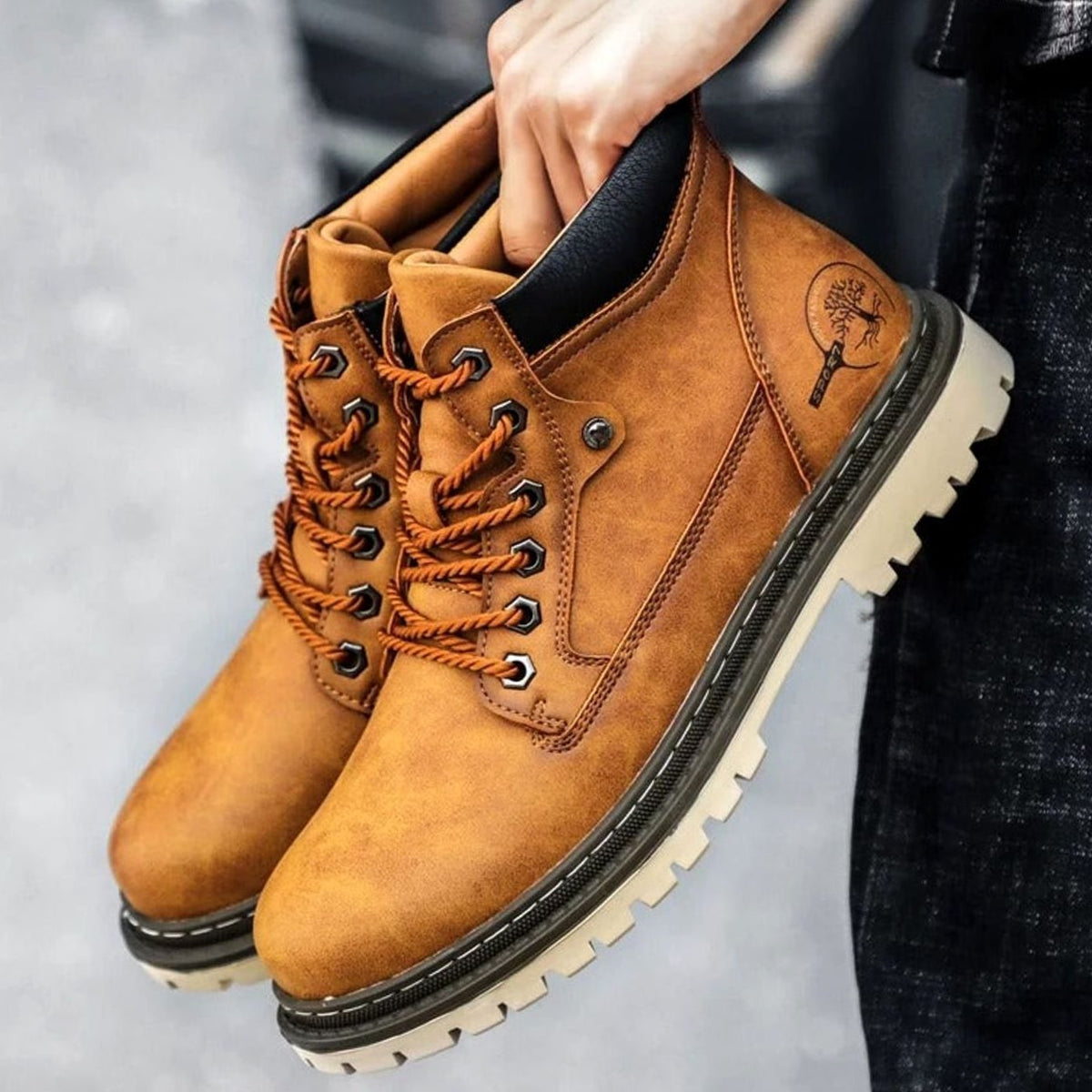 Men's Lace-Up Grain-Textured Rugged Work Boots