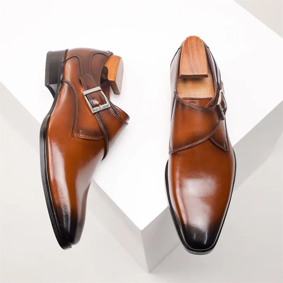 Men's Leather-Look Single Monk Strap Dress Shoes - Brown