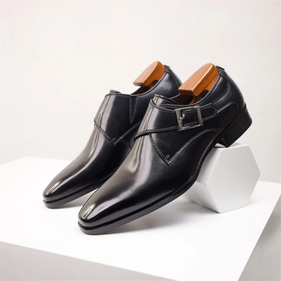 Men's Leather-Look Single Monk Strap Dress Shoes - Black