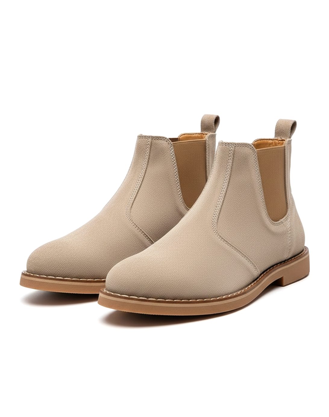 Men's Leather Slip-On Chelsea Boots Rubber Sole - Sand