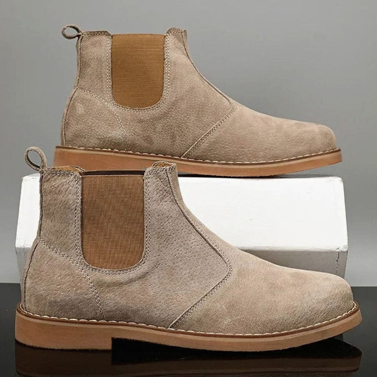 Men's Leather Slip-On Chelsea Boots Rubber Sole
