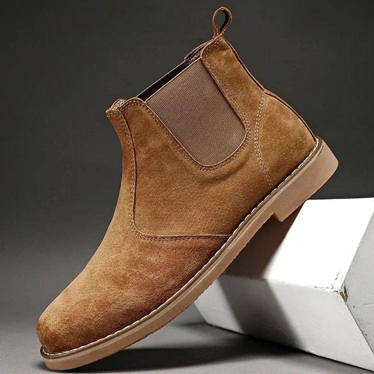 Men's Leather Slip-On Chelsea Boots Rubber Sole