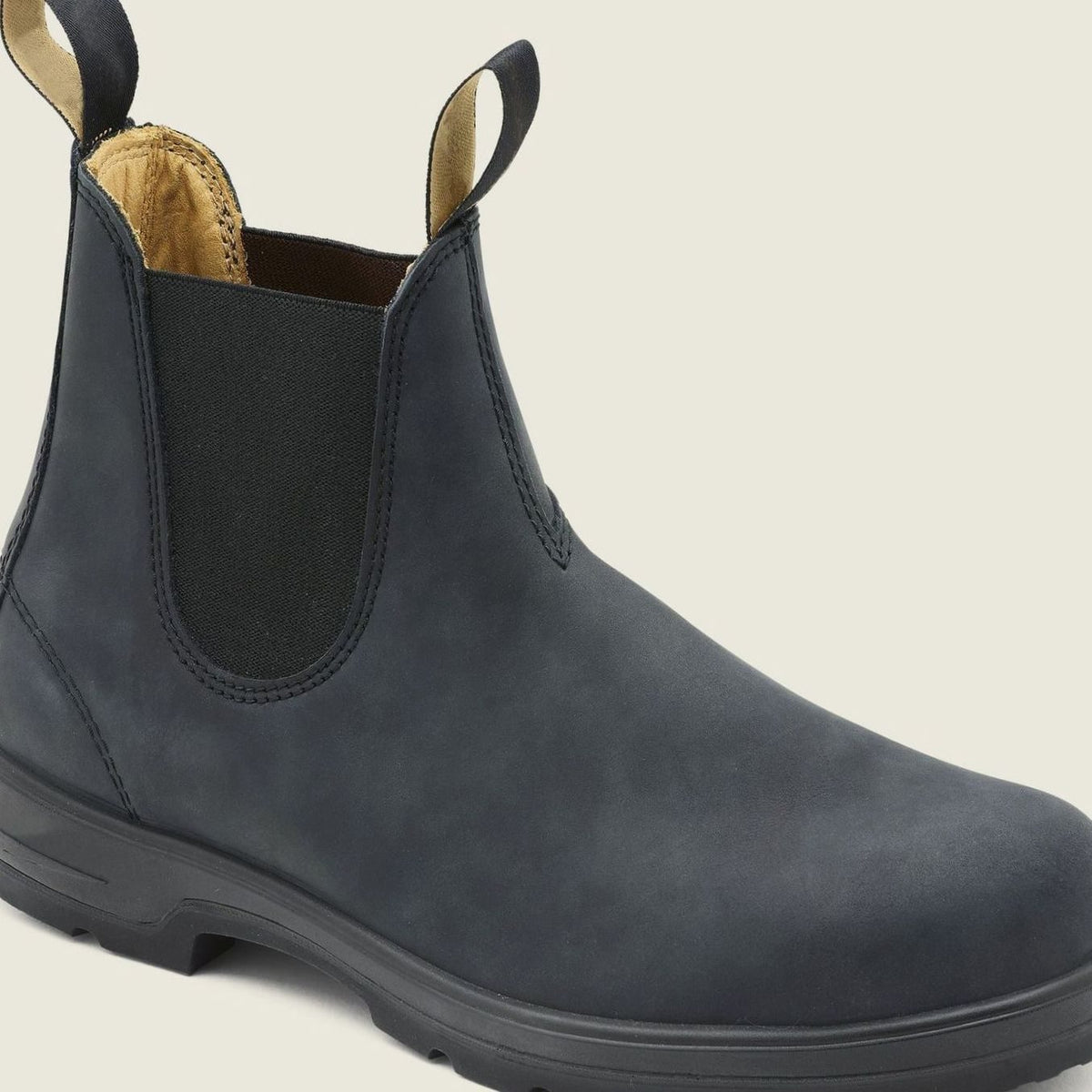 Men's Leather Slip-On Chelsea Boots Rugged Sole, Black - Blue