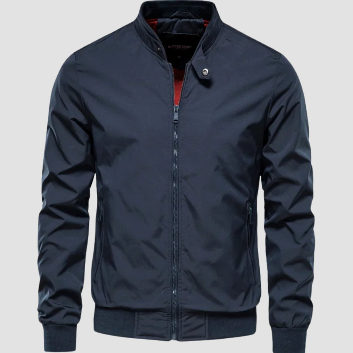 Men's Lightweight Bomber Jacket Zip-Up Ribbed-Cuff Harrington - Blue