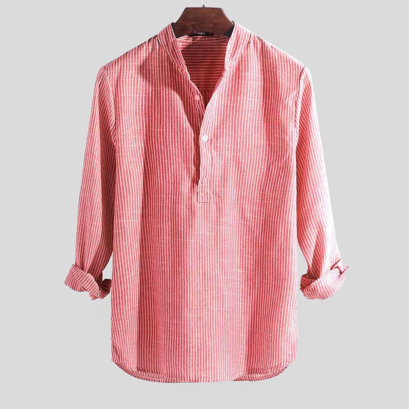 Men's Linen Henley Collarless Long-Sleeve Summer Shirt - Rot